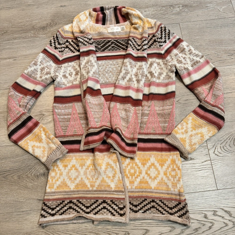 RD Style Open Front Knit Cardigan Open Front Sweater Long Cream Size Small Women